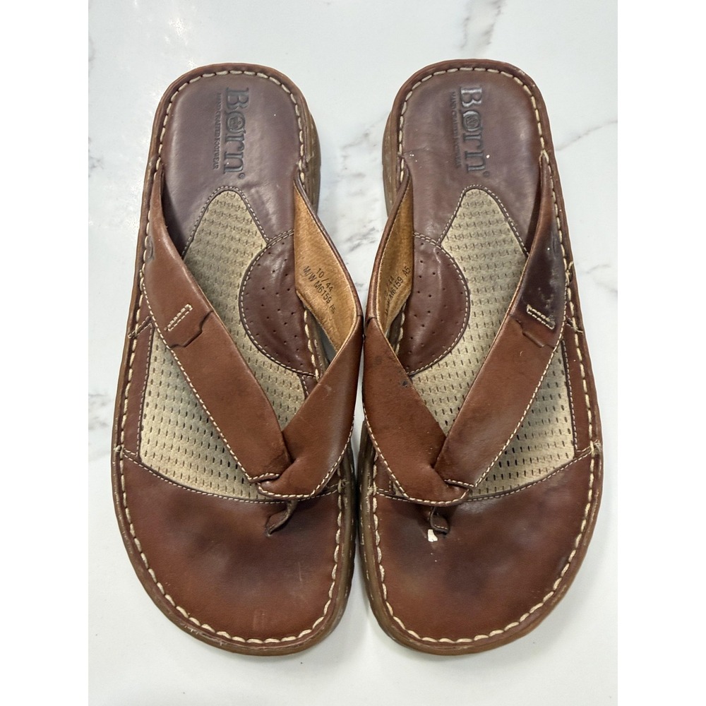Børn Shoes Mens Size 10 Brown Leather Thong Sandals Cushioned Comfort Casual